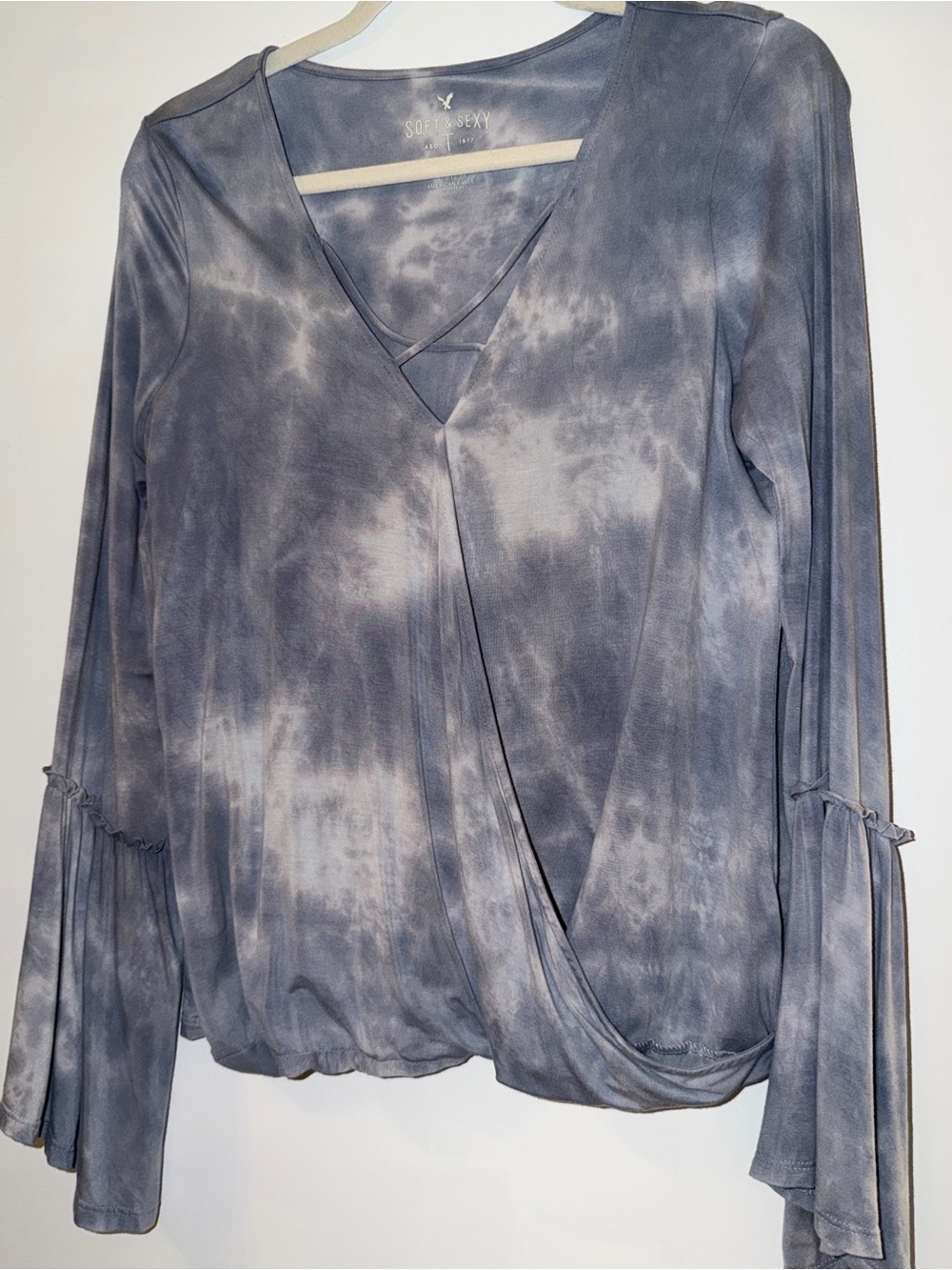 American Eagle Outfitters Gray Tie-Dye Wrap Long Sleeve Top